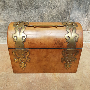 Carved Walnut Brass Mounted Gothic Trove Style Box With Lock & Key Antique Circa 1880
