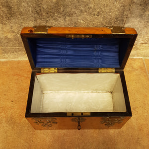 Carved Walnut Brass Mounted Gothic Trove Style Box With Lock & Key Antique Circa 1880