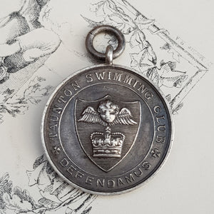 Sterling Silver Medal Taunton Swimming Club Defendamus Vintage Circa 1935