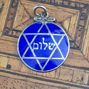Sterling Silver Blue Enamel Star Of David Pendant Antique Birmingham circa 1920