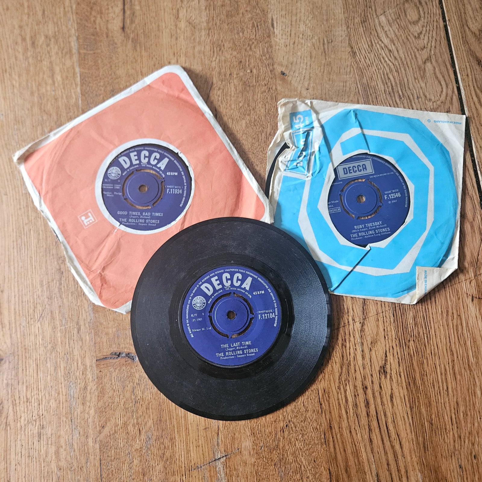Set of 3 Double Single Vinyl Records by The Rolling Stones Vintage from the 1960's