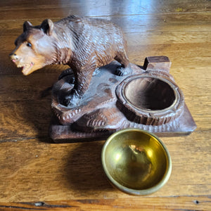 Carved Black Forest Bear Figure with Coin or Pin Tray Antique Victorian c1890