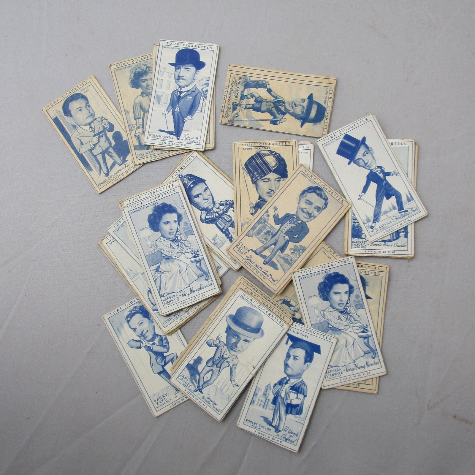 28 Turf Cigarette Tobacco Cards Big Head Film Stars Vintage Mid Century c1947