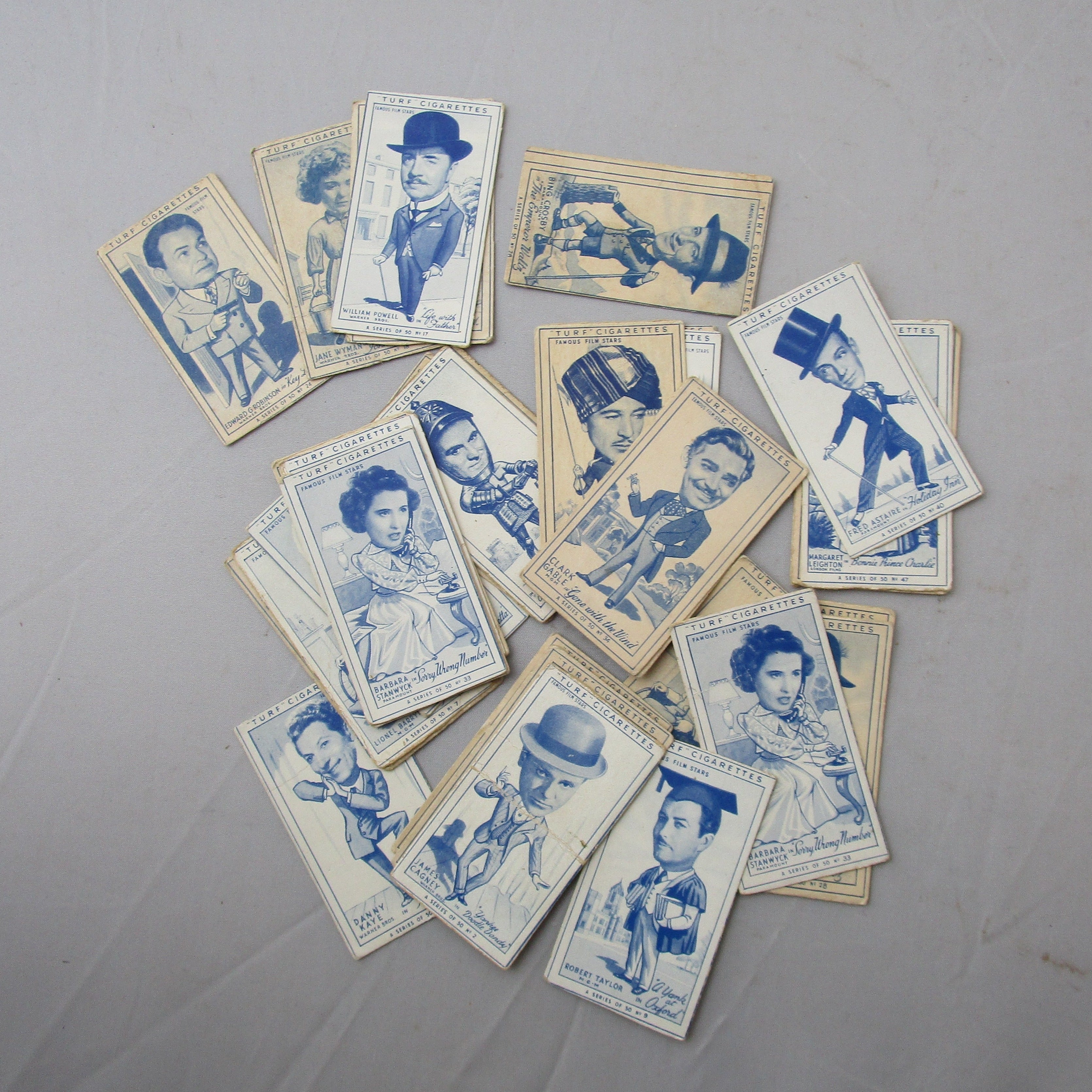 turf cigarette cards Famous Film Stars, Cigarettes by Carreras, 1949, Set of 50. Iconic Movies Caricatures Collectable 28 Turf Cigarette Tobacco Cards