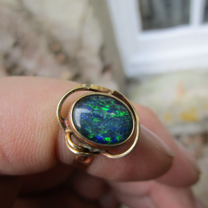 9 Ct Gold Black Opal Triplet Ring U.K. Size O Vintage c1990