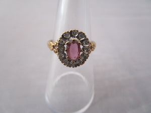 9K Gold Pink Ruby And Diamond Cluster Ring Vintage c1980