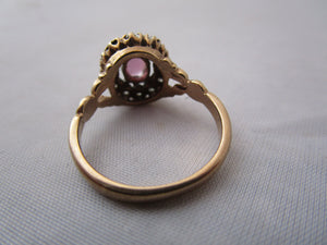 9K Gold Pink Ruby And Diamond Cluster Ring Vintage c1980