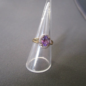 9Kt Gold Amethyst And Diamond Ring  size N Vintage c1970