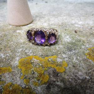 9ct Gold Amethyst And Diamond Ring Size U.K M Vintage c1970