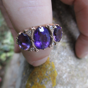 9ct Gold Amethyst And Diamond Ring Size U.K M Vintage c1970