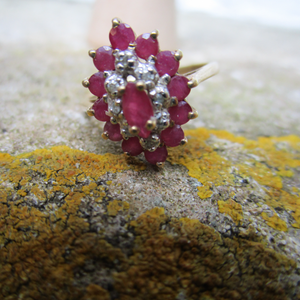 9ct Gold Ruby And Diamond Ring U.K. Size L Vintage c1970