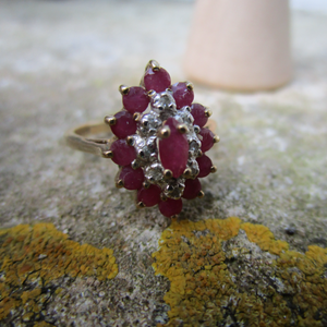 9ct Gold Ruby And Diamond Ring U.K. Size L Vintage c1970