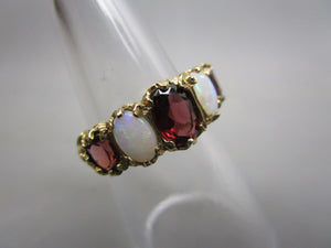 9k Gold And Fiery And Milk Opal Eternity Ring Vintage c1980