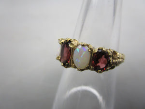 9k Gold And Fiery And Milk Opal Eternity Ring Vintage c1980