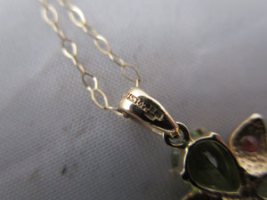 9k Gold Peridot And Garnet Flower Pendant Necklace Vintage c1980