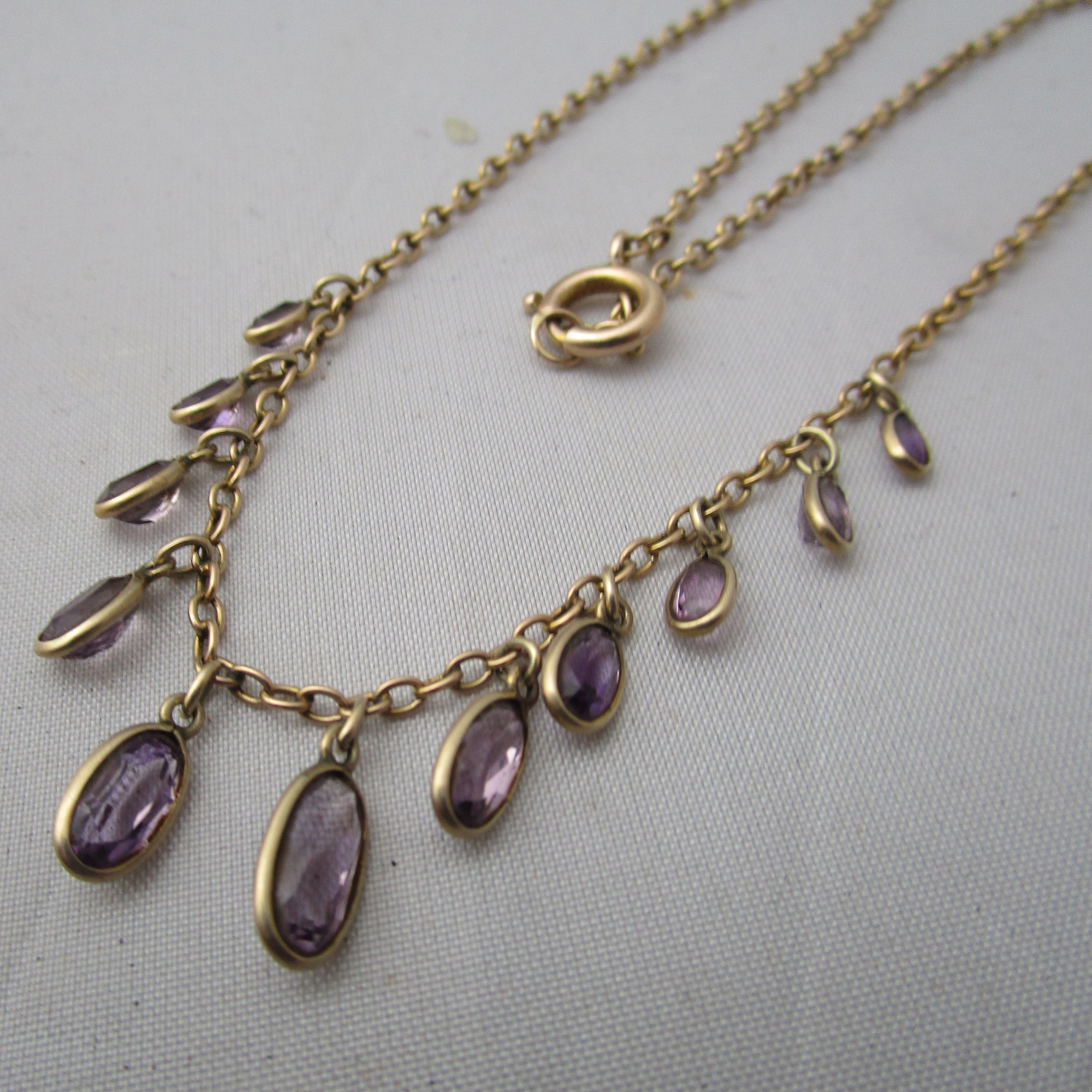 9k Yellow Gold And Amethyst Drop Necklace Antique Victorian c1880