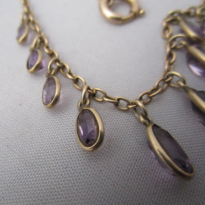 9k Yellow Gold And Amethyst Drop Necklace Antique Victorian c1880