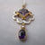 9k Gold Enamel Amethyst And Seed Pearl Pendant Necklace Antique Edwardian c1910
