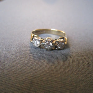 9kt Gold Diamond Three Stone Ring size M Vintage Edwardian c1928
