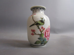Antique Japanese Bird On Blossom Painted Porcelain Spill Flower Bud Vase Antique Victorian c1890
