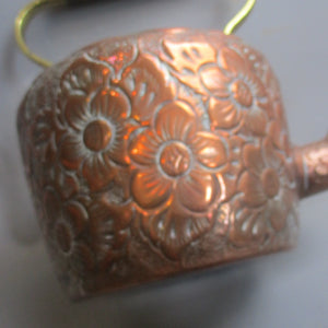 Artisan Floral Chased Copper Kettle Acorn finial Antique Edwardian c1910