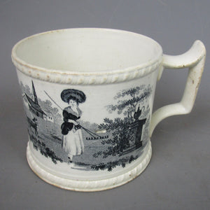 Black Transferware Tankard Antique Victorian c1840