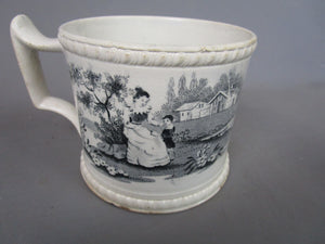 Black Transferware Tankard Antique Victorian c1840