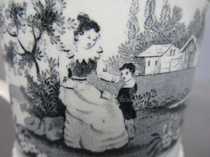 Black Transferware Tankard Antique Victorian c1840