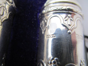 Boxed Pair Of Sterling Silver Pepperettes Antique Edwardian Birmingham 1905