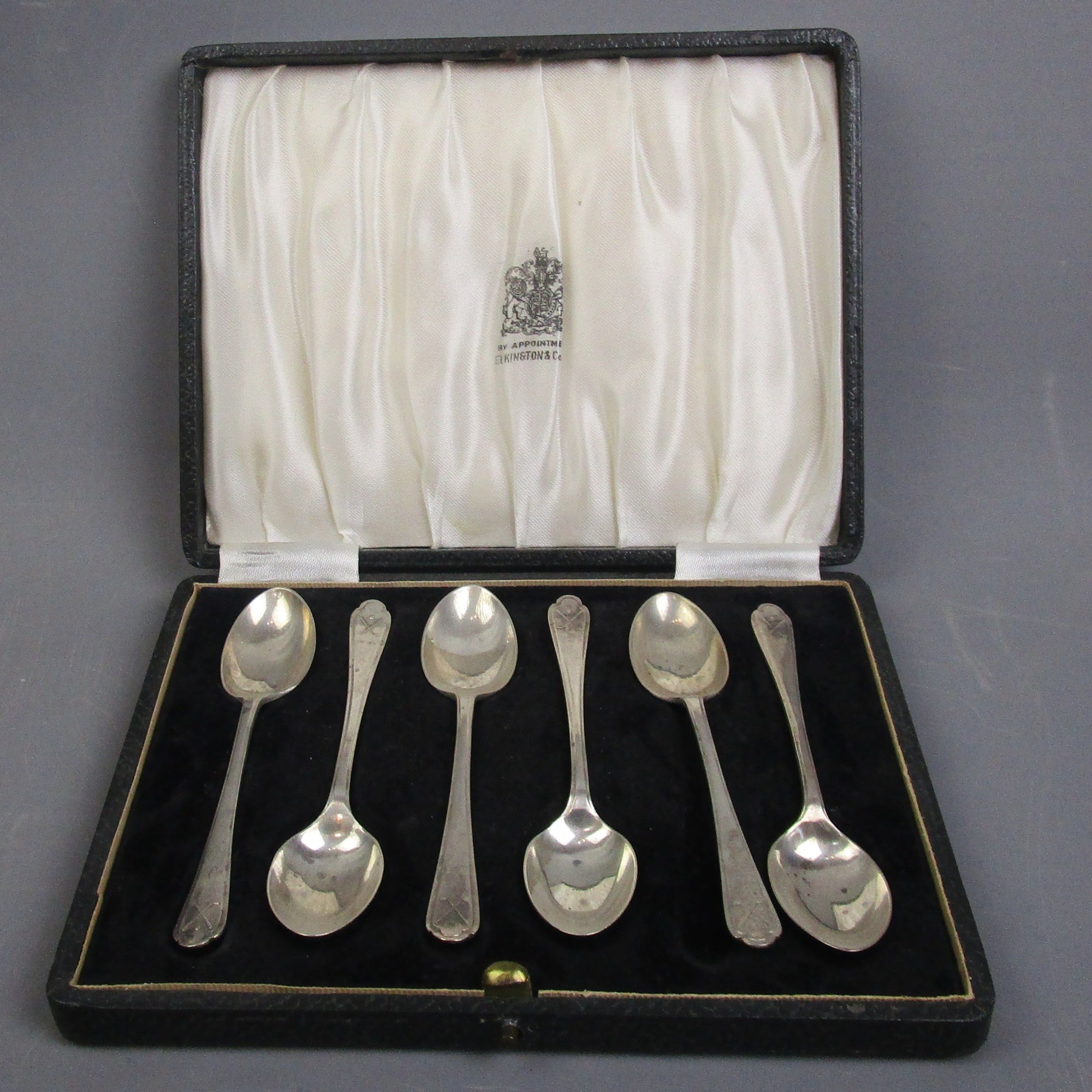 Boxed Set Of 6 George V Sterling Silver Spoons Golfing Interest Vintage Sheffield 1933