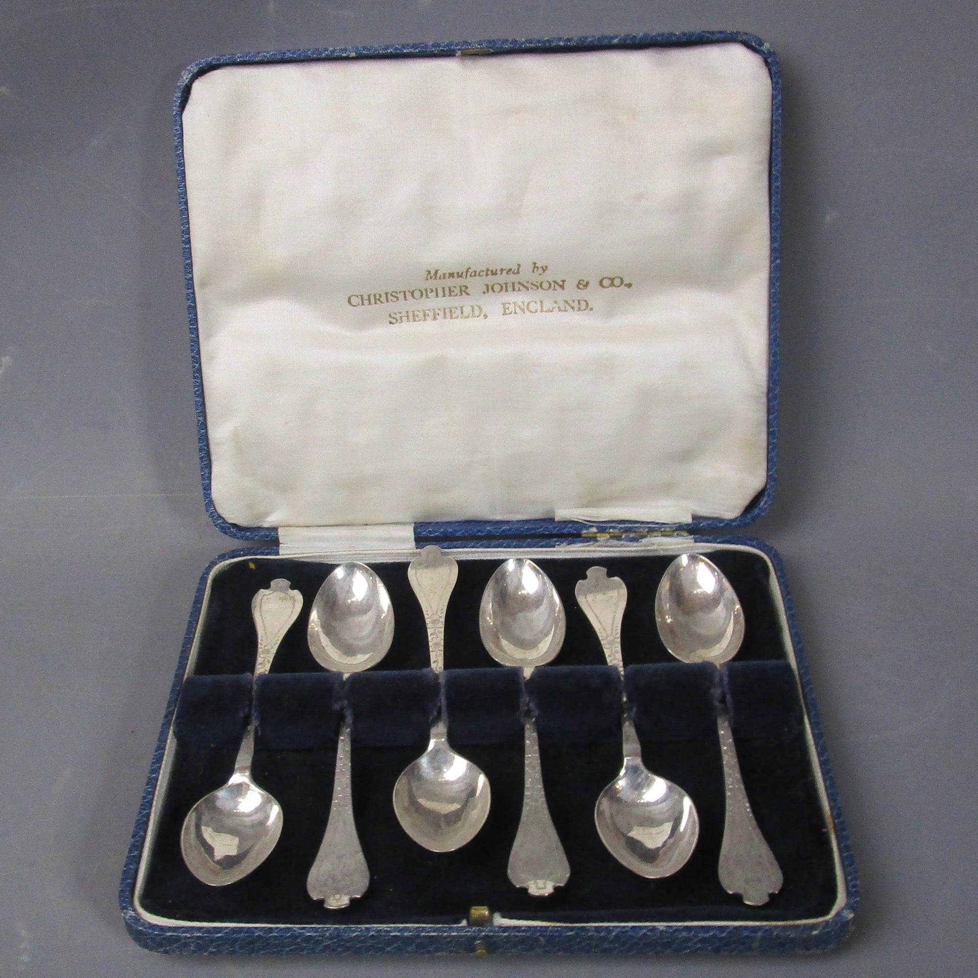 Boxed Set Of 6 George V Sterling Silver Trefoil Pattern Spoons Vintage Sheffield 1927
