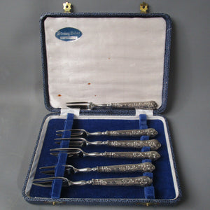Boxed Set Of 6 Sterling Silver Handled Pastry Forks Vintage Sheffield 1972