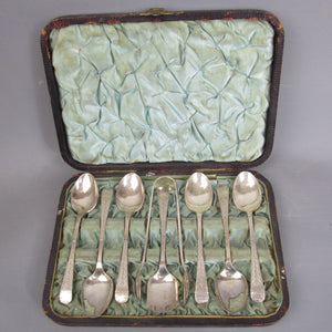 Boxed Sterling Silver Spoons And Tongs Antique Victorian Sheffield 1885