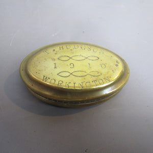 Brass Miners Snuff Box Antique Edwardian Workington 1910