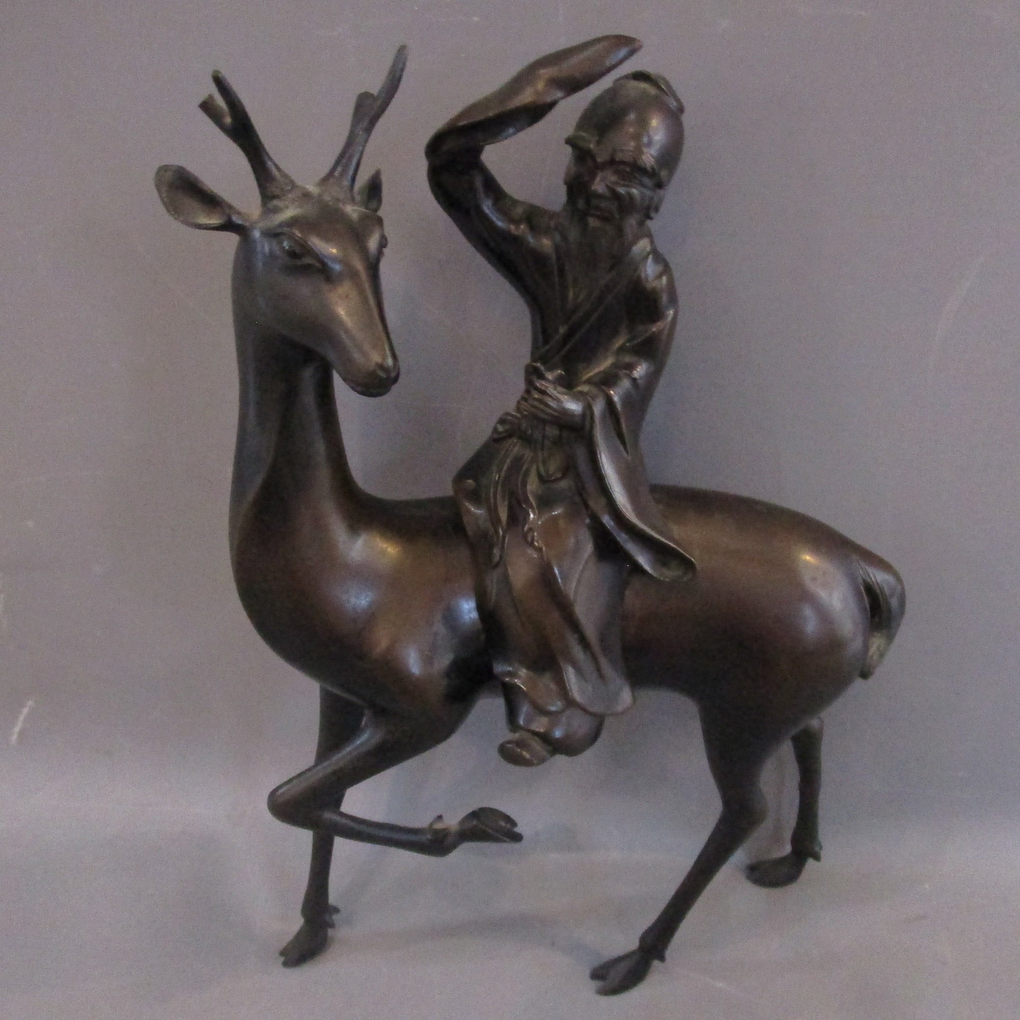 Bronze Censor Sage On Deer Antique Victorian c1870