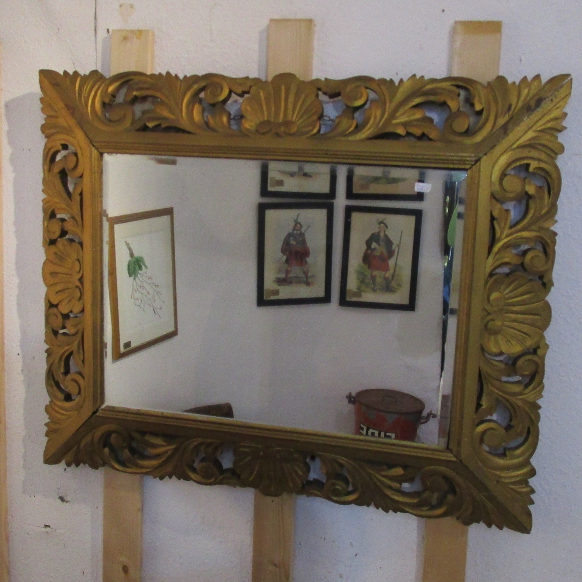 Carved Gilt Wood Cushion Mirror Antique Victorian c1900