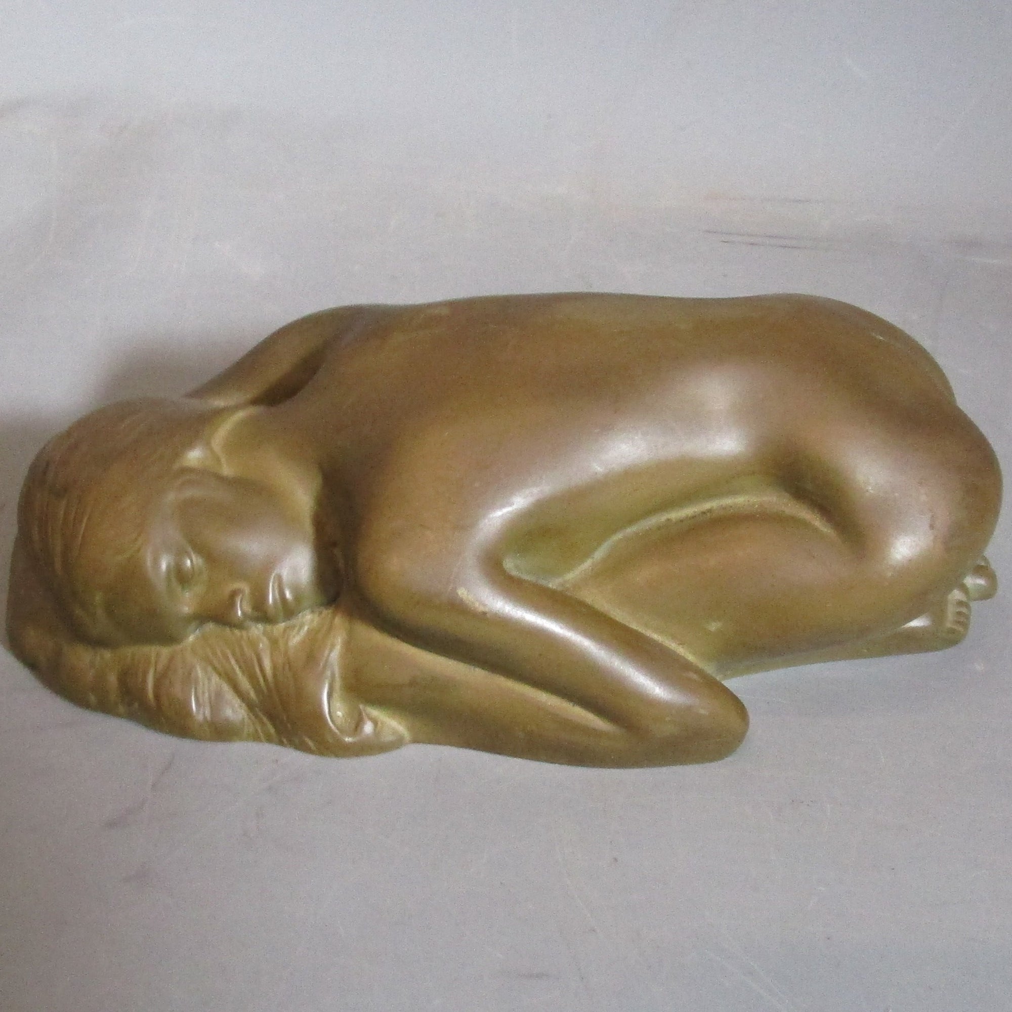 Carved Slate Sleeping Nude Lady Figurine With Bronzed Effect Vintage Art Deco c1930