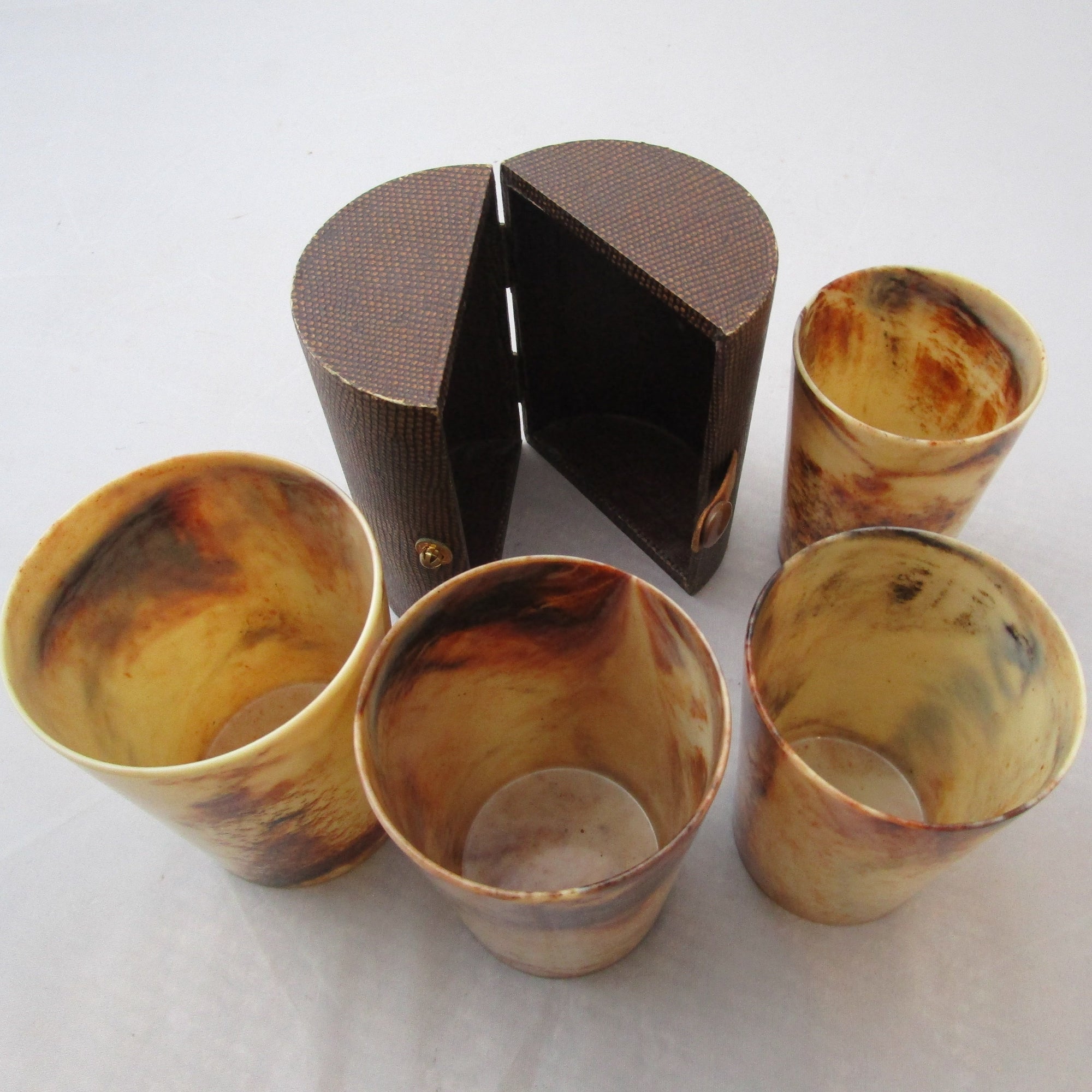 Cased Bandalasta Ware Marbled Set Of Four Nesting Tumblers Cups Vintage c1930