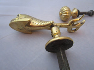 Cast Brass Dolphin Doorknocker And Striker Antique Edwardian c1910