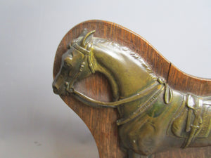 Cast Bronze And Oak Door Stop Antique Edwardian c1910