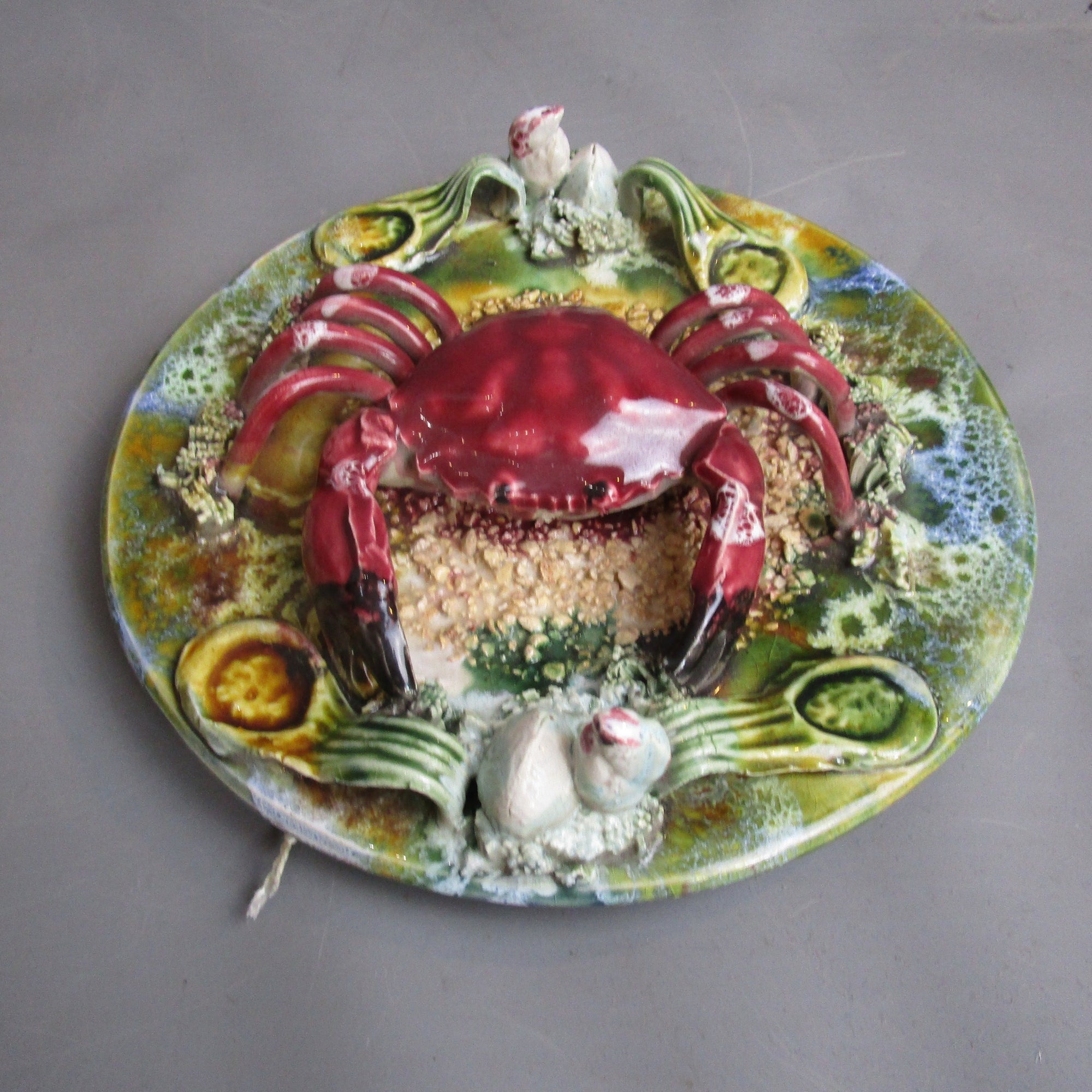 Ceramic Palissy Ware Crab Plate Antique Victorian c1900