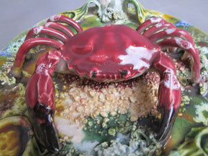 Ceramic Palissy Ware Crab Plate Vintage Mid Century c1950