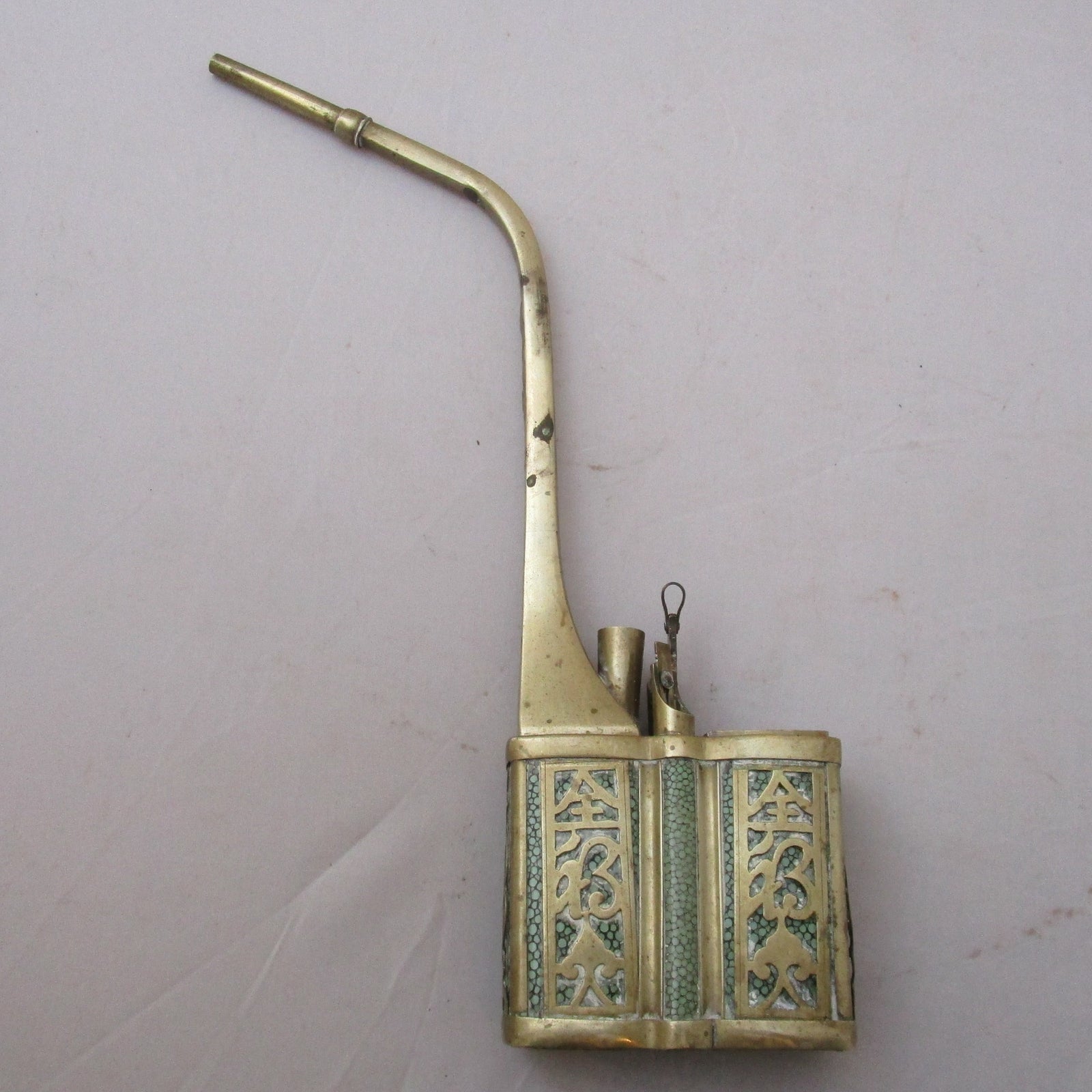 Chinese Brass And Shagreen Opium Waterpipe Antique Qing Dynasty c1900