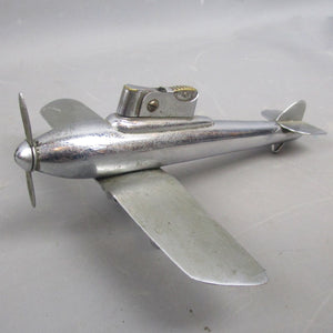 Chrome Jet Fighter Aircraft Table Lighter Vintage Art Deco c1930