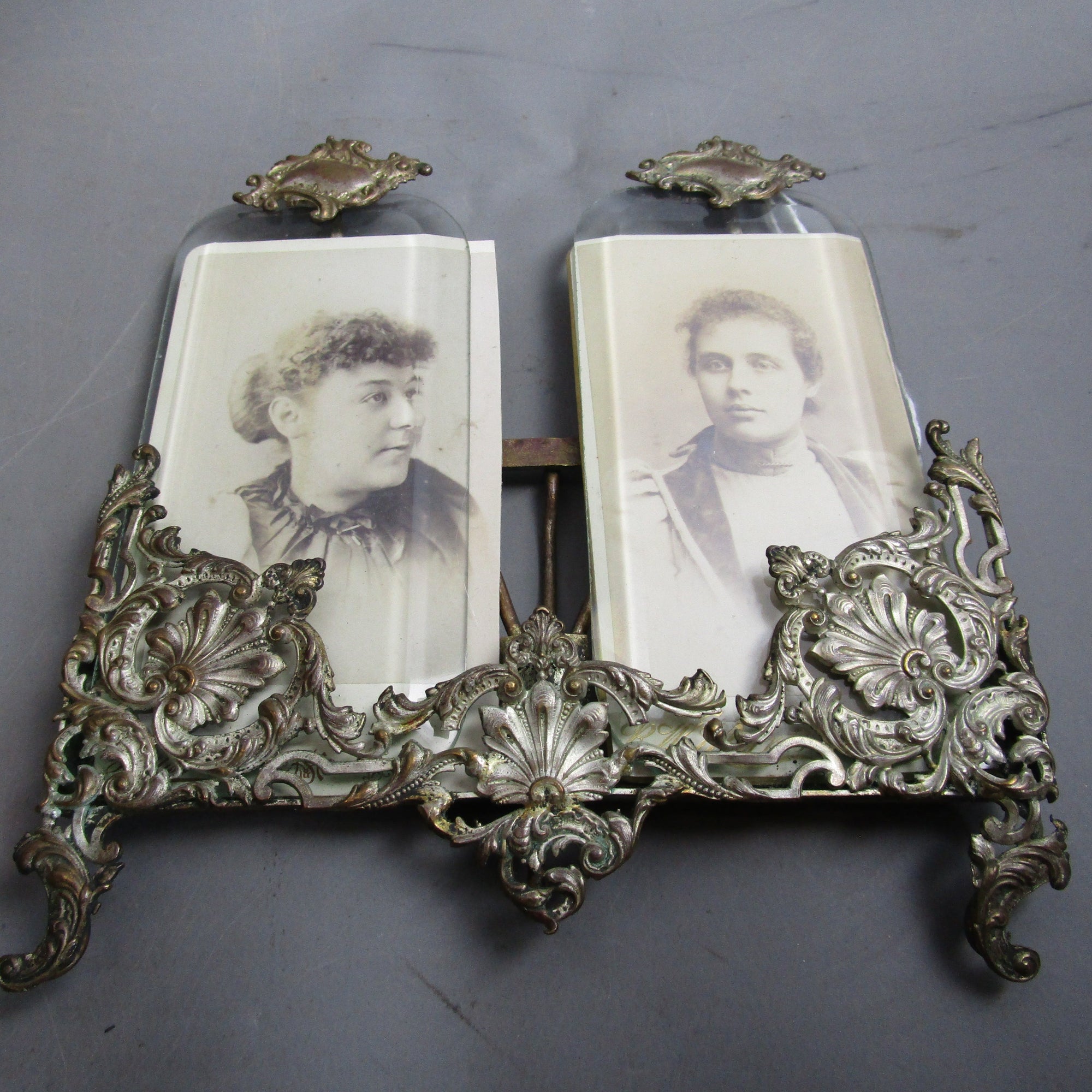 Rare Silver Washed Metal Bevelled Glass Ornate Union Photograph Picture Frame Antique Victorian Circa 1870
