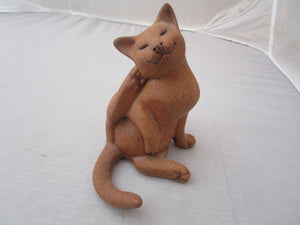 Early Suzie Marsh Pottery Scratching Cat Sculpture Vintage c1990