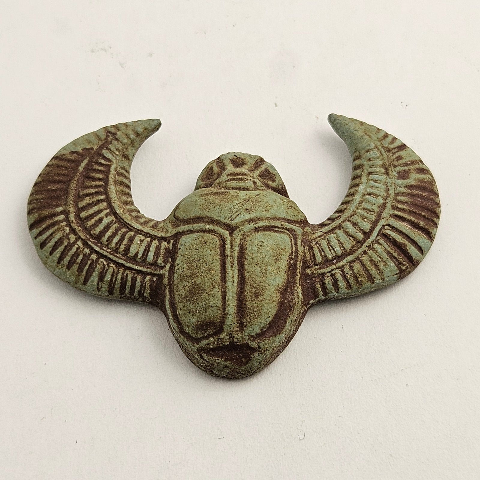 Egyptian Revival Turquoise Pottery Scarab Beetle Amulet Pendant