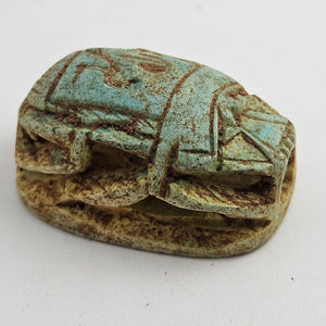 Egyptian Revival Turquoise Pottery Scarab Beetle Bead Pendant