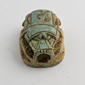 Egyptian Revival Turquoise Pottery Scarab Beetle Bead Pendant