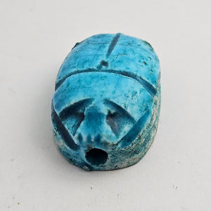 Egyptian Revival Turquoise Pottery Scarab Beetle Bead Pendant